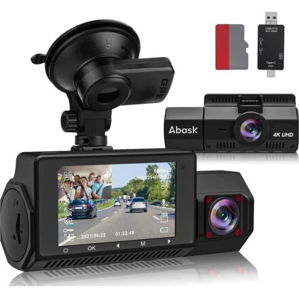 Abask A8 Bilkamera 4K 1080P GPS DashCam 310° Vinkel G-sensor HDR Infraröd Night Vision Parkeringsövervakning