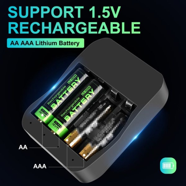 Uppladdningsbara batterier med laddare, 4 x AA, 1,5V 2200mah