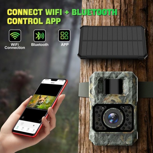 Coolifepro PH960W WIFI Bluetooth Jaktkamera 48MP 1080P 850nm LED med 2000mah solpanel & 32GB kort