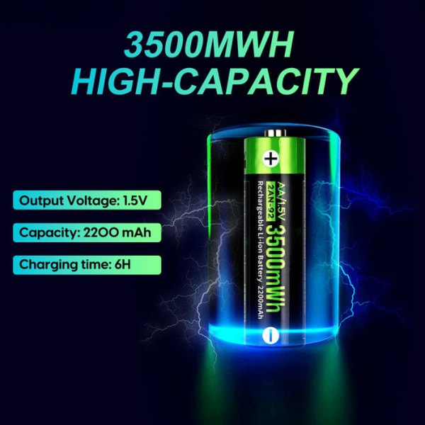Uppladdningsbara batterier med laddare, 4 x AA, 1,5V 2200mah