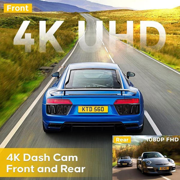 Abask ZDX35 4K+1080P WiFi bilkamera med DashCam-appkontroll Infraröd nattseende parkeringsövervakning