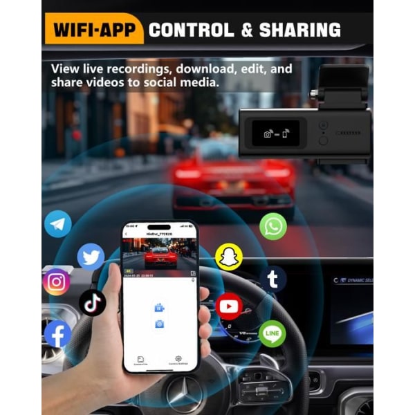 Abask ZDX78 4K WiFi bilkamera med DashCam App Control Röstavisering Parkeringsövervakning med 64GB