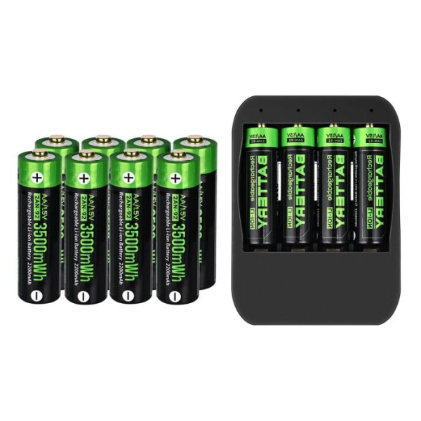 Uppladdningsbara batterier med laddare, 8 x AA, 1,5V 2200mah