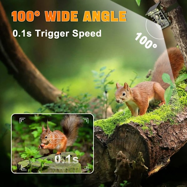 COOLIFEPRO SV-TCFSW Jaktkamera WIFI&APP 4K 60MP Vinkel 100° Nattvision 25m 2600mah Inbyggt batteri Med 32Go Kort