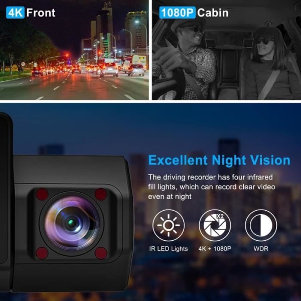 Abask A8 Bilkamera 4K 1080P GPS DashCam 310° Vinkel G-sensor HDR Infraröd Night Vision Parkeringsövervakning
