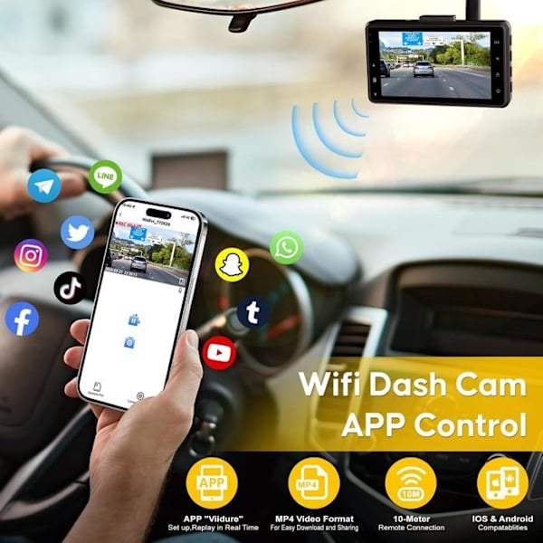 Abask ZDX35 4K+1080P WiFi bilkamera med DashCam-appkontroll Infraröd nattseende parkeringsövervakning