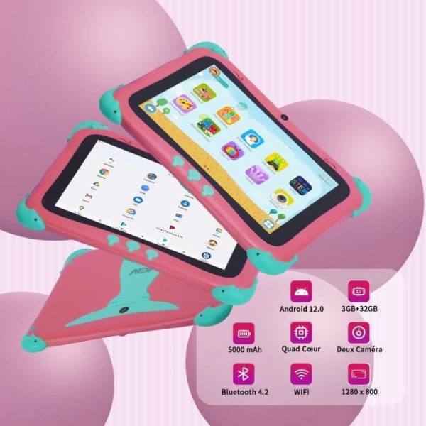 AQV 8 tums surfplatta för barn - 3 GB RAM - 32 GB ROM - Android 12 - Röd