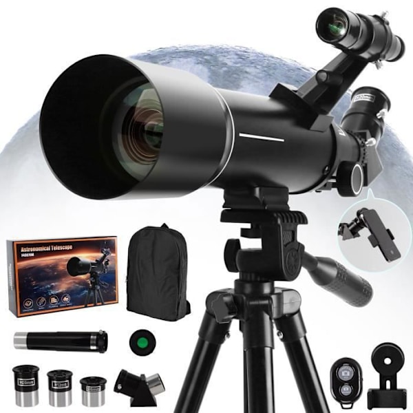 AQV 400/70 mm teleskop med smartphoneadapter och justerbart stativ - för barn, utbildning och presenter