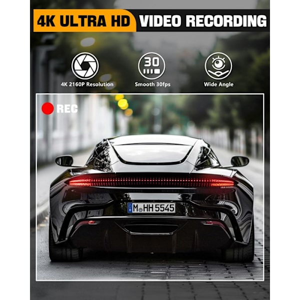 Abask ZDX78 4K WiFi bilkamera med DashCam App Control Röstavisering Parkeringsövervakning med 64GB