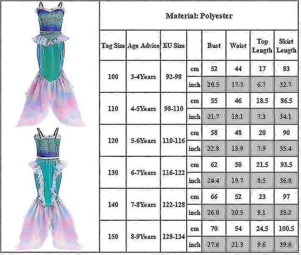 Barn Flickor Sjöjungfru Cosplay Baddräkt Toppar + Kjol 2 delar Set Badkläder Sommar Stranddräkt 3-4 Years
