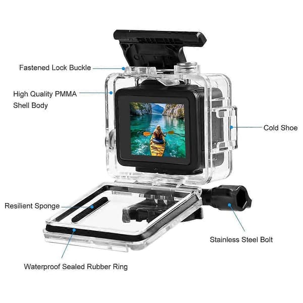 For GoPro HERO 4K 2024 PULUZ 60m / 196ft Waterproof Protective Housing Case with Buckle Basic Mount & Screw (Transparent)