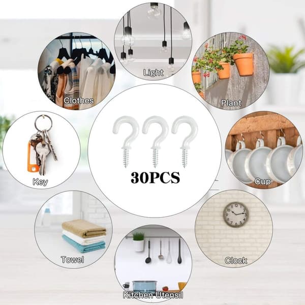 30 Pieces White Screw Hooks, 1/2 Inch Ceiling Hooks to Screw In