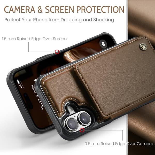 iPhone 17 Case with Card Slot and RFID Protection Brun