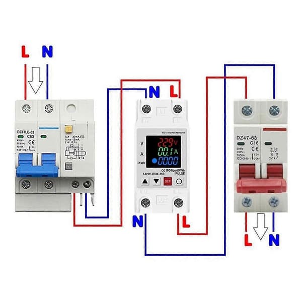Din Rail Dubbel Display Justerbar Överspänningsström och Underspänningsskyddsanordning