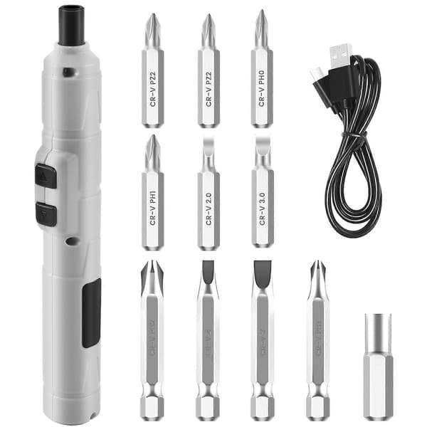 Electric Screwdriver 3.6V Small Cordless Screwdriver, USB Fast Charging Screwdriver Set, Pen-sized Mini Screwdriver White