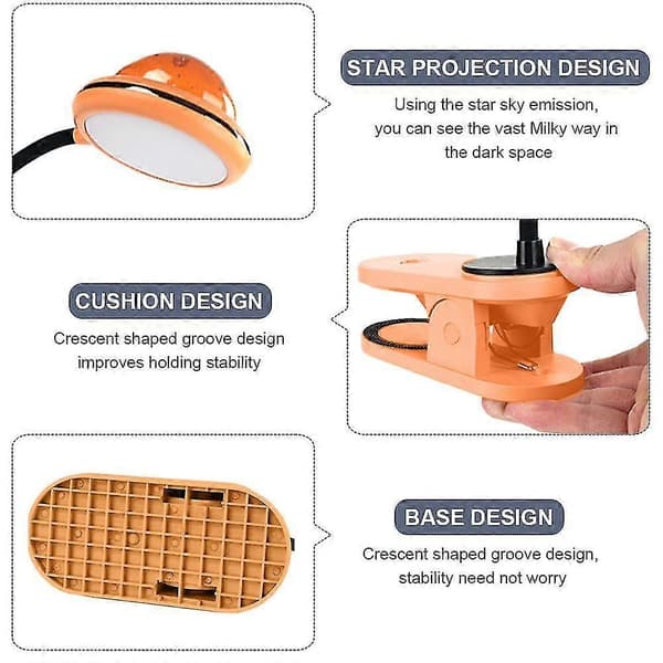 USB-ladattava LED-klipsilukuvalo tähdellä [DB] Orange