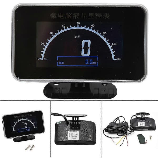 Bil lastebil 12V/24V 2-i-1 funksjoner Digitalt speedometer hastighetsmåler+kilometerteller LCD-instrumentpanel Black