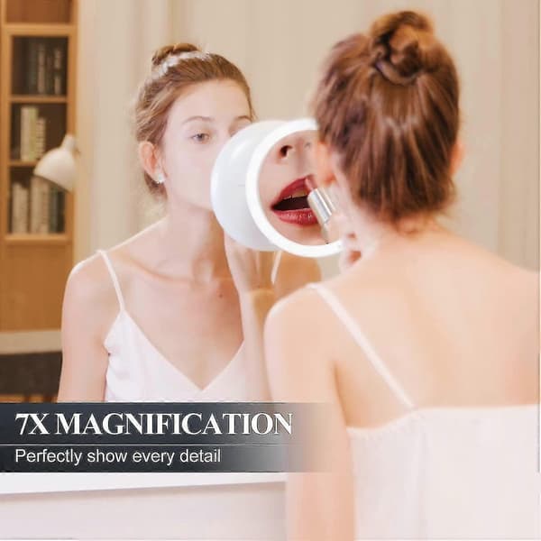 [13R] 7x Magnifying Makeup Mirror with Lighting, with Lockable Suction Cup, Portable Cosmetic