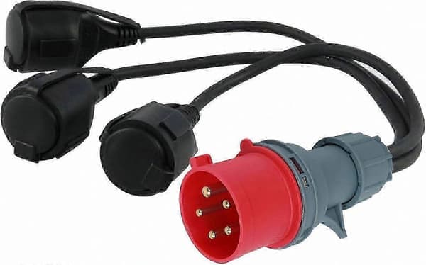 CEE Adapter 400V 16A Han til 3 Stikdåser 230V 3x1,5mm Kabelstik