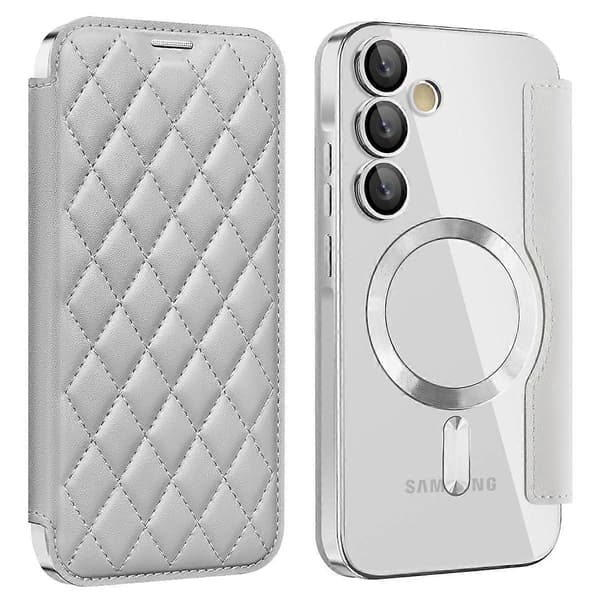Samsung Galaxy A55 5G Magnetic Case - Leather Card Holder with RFID Blocking, Flip Wallet Case Protective Cover Multicolo Multicolor Titanium Grey