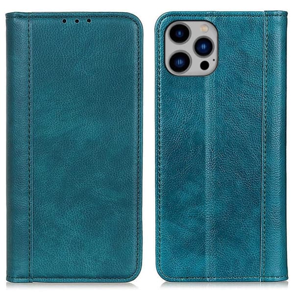 Ægte læder iPhone 14 Plus etui med magnetisk lukning Grön green