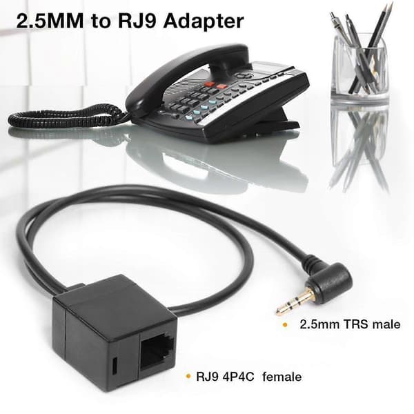Jatkojohdon sovitin 2,5 mm uros RJ9 4P4C naaras muunninkaapeli