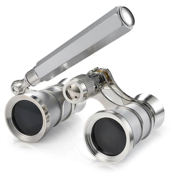 Opera Binoculars 3X25, Mini Binoculars Compact Lightweight, with Built-in Foldable Handle for Adults Children [DB] Silver