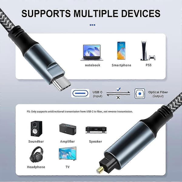 3m JUNSUNMAY Han USB Type-C til Han Toslink Optisk Audio SPDIF Kabel Not Specified