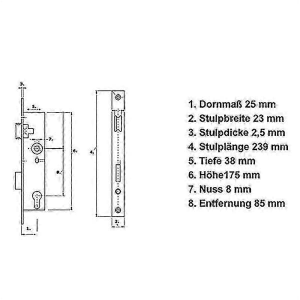 Hagelås i rustfritt stål 85 mm innfelt type