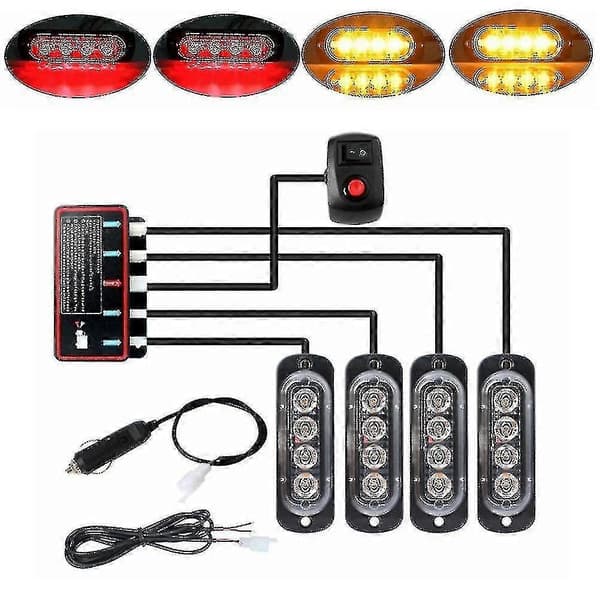 4st 4led Stroboskop 12v Strobe Ljus 4 I 1 Bil Nödljus Beacon Nödflimmer Ljus (