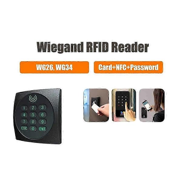 Wiegand 34/26 bit RFID-läsare 13,56MHz för passerkontroll med tangentbord LED - Stöder kort, NFC, lösenord