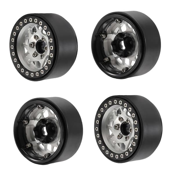 4 stk. RC Crawler Bil Aluminiumlegering 1,9 tommer Beadlock Fælg til 1/10 RC Crawler Biltilbehør Black & silver