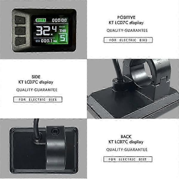 LCD7 Display 24V / 36V / 48V med vandtæt forbindelse, farveskærm batteriindikator, E-Bike Re Black