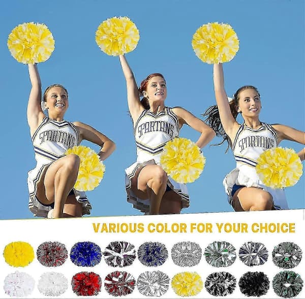 4 stk. Cheerleading Pomponer til Cheerleader Kostume Kvinder, 2 Par Cheer Pomponer Yellow White