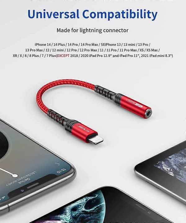 JSAUX Hovedtelefonadapter til iPhone Lightning til 3,5 mm Adapter [Apple MFi-certificeret] Kompatibel med iPhone 14 Pro Max/14 Plus/13 12 11 Pro Max/SE/XS-