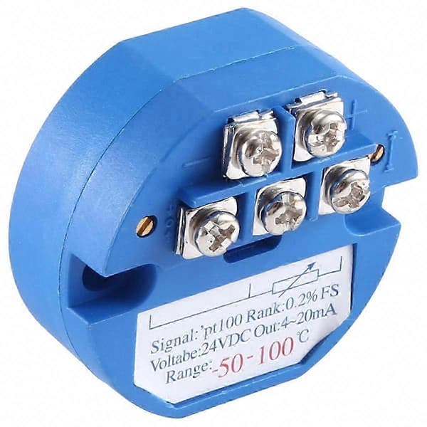 RTD PT100 Temperaturtransmittermodul -50C til 100C 4-20mA Utgang 24V DC Termisk Motstandssensor Blue