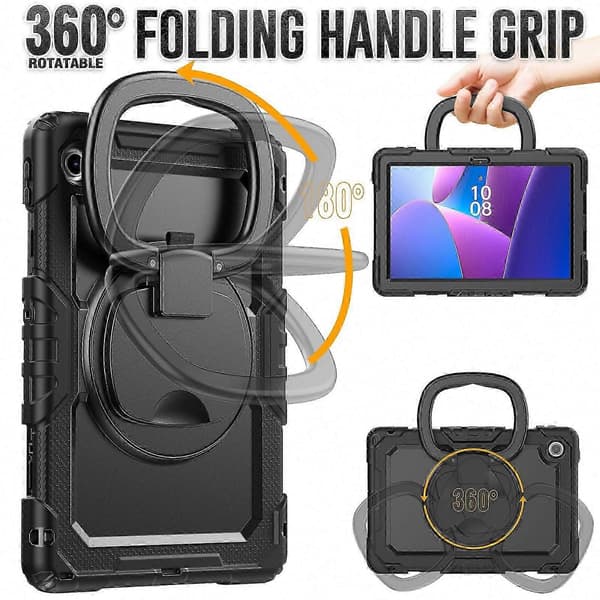 Til Tab 10.1 (2025) TB-311XU TB311FU Etui med Ring Kickstand PC + Silikone Stødsikkert Tablet Cover Sort