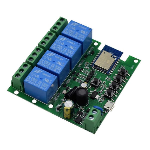 Tuya Smart Wifi Motor Switch Module RF 433 Radio Fjärrkontroll 4CH Inching Relä för Google Home White
