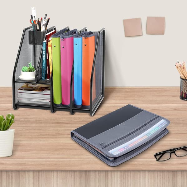 1 Piece Expanding File Organizer, Fun Storage Document Folder Box Files, 13 Pockets Zipper Archive Folders Black