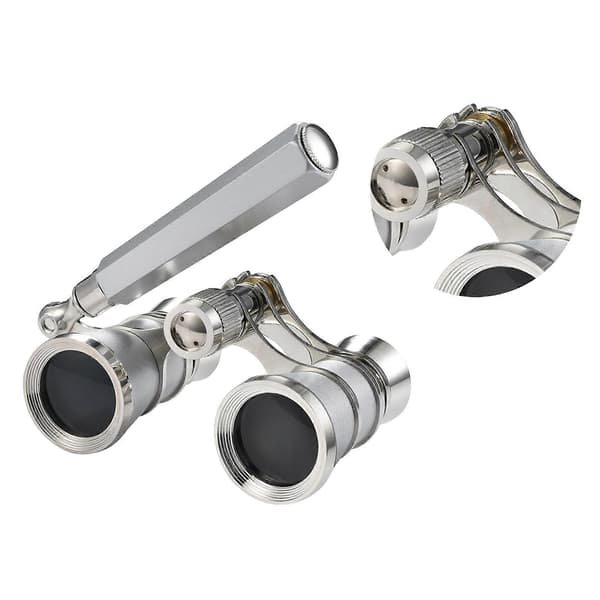 Opera Binoculars 3X25, Mini Binoculars Compact Lightweight, with Built-in Foldable Handle for Adults Children [DB] Silver
