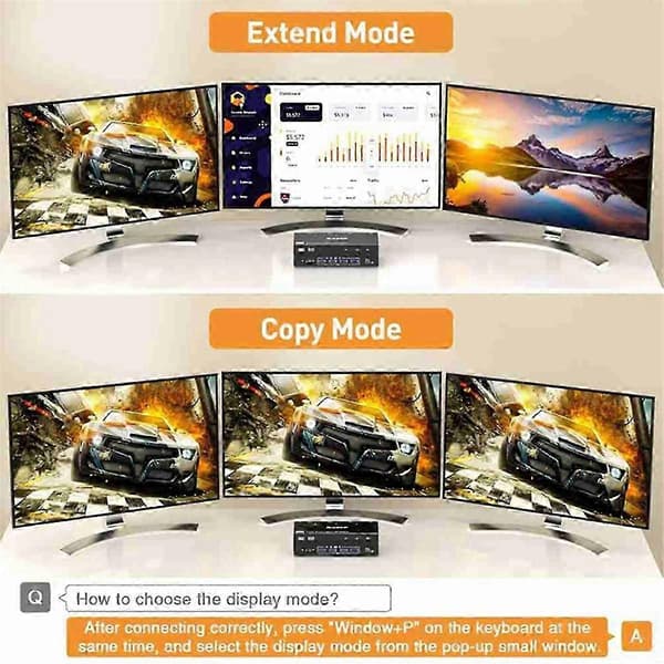 egnet til 4k@144hz kvm switch 3 skærme 3 computere, 2 displayport, 8k@30hz, 4 usb-porte