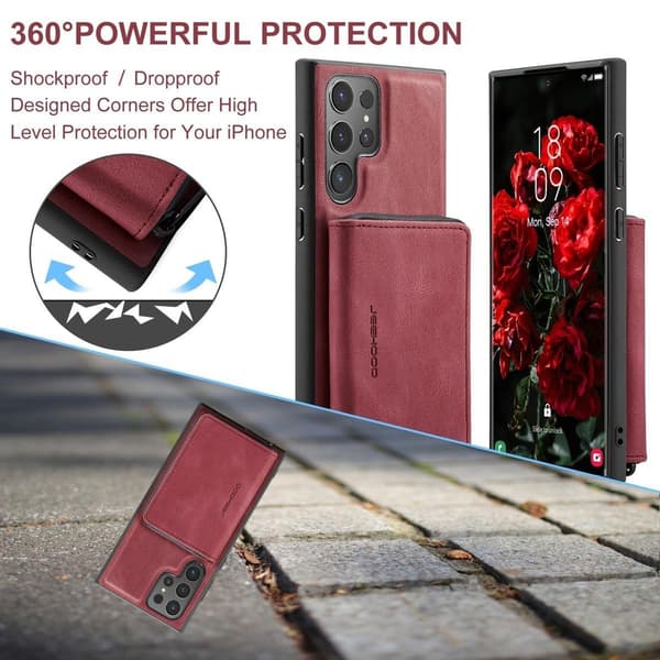 (For Samsung Galaxy S24) Mobile case with stand and card slots, shockproof slim design blå