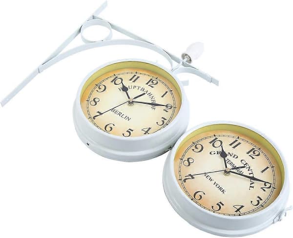 [13]2025 New Double-Sided Wall Clock, European Style Double-Sided Wall Clock Garden Clock for Outdoor Mounting (White)