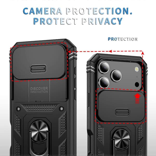 TKdaddy For iPhone 17 Pro-deksel TPU + PC Slide Camshield Kickstand Telefondeksel Svart