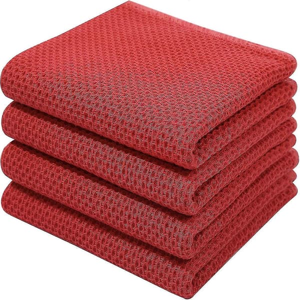 6-pak køkkenhåndklæder i 100 % bomuldsfrotté med krog, rød Red 34*73cm