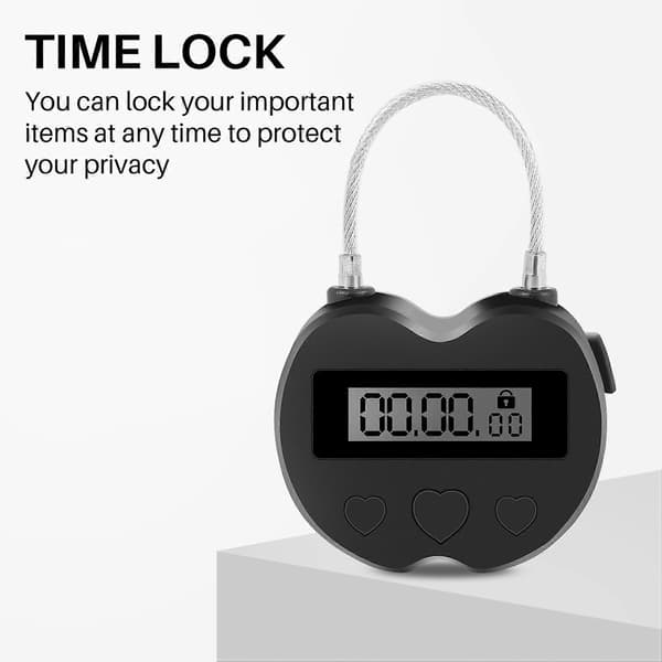 Smart Time Lock LCD-skjerm Tidlås Multifunksjon Reise Elektronisk Timer, Vanntett USB Oppladbart black