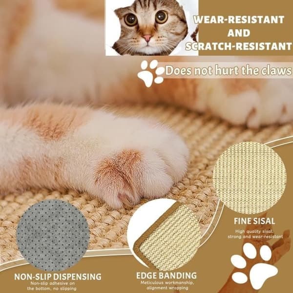 Klorestolpe for katter Klorematte Sisal Klorematte 2 stk Selvklebende Kattegulvmatte Beskytter Tepper og Sofa