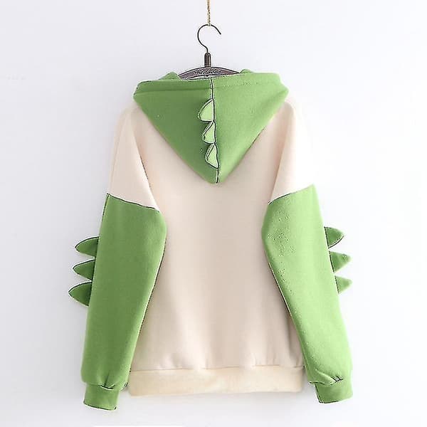 Kvinders Teenager Piger Sød Dinosaur Langærmet Hættetrøjer Hættetrøje Pullover Top kompatibel med Efterår Green S
