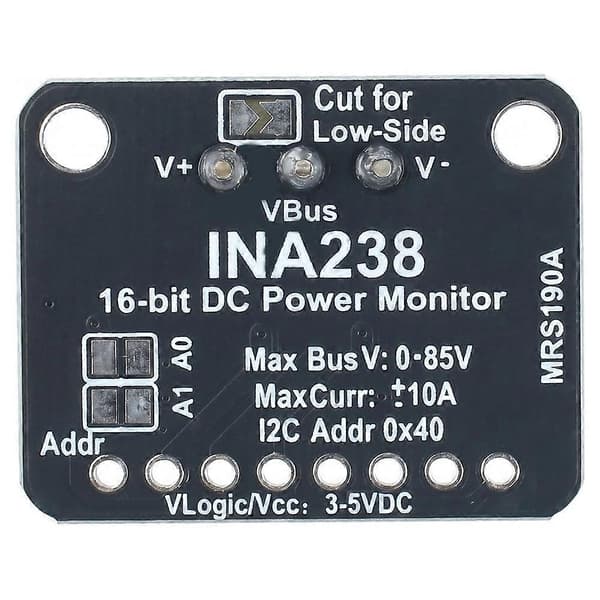 INA238 Strømspændingseffektmonitor modul 0V til 85V DC Strømspændingseffektmonitor til STEMMA QT/Qwiic Black