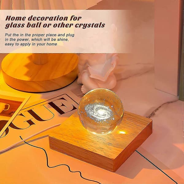 2 stk. lysdisplaybase i tre, LED-displaybase i tre, krystallglasslysbase, LED-displaystativ i tre